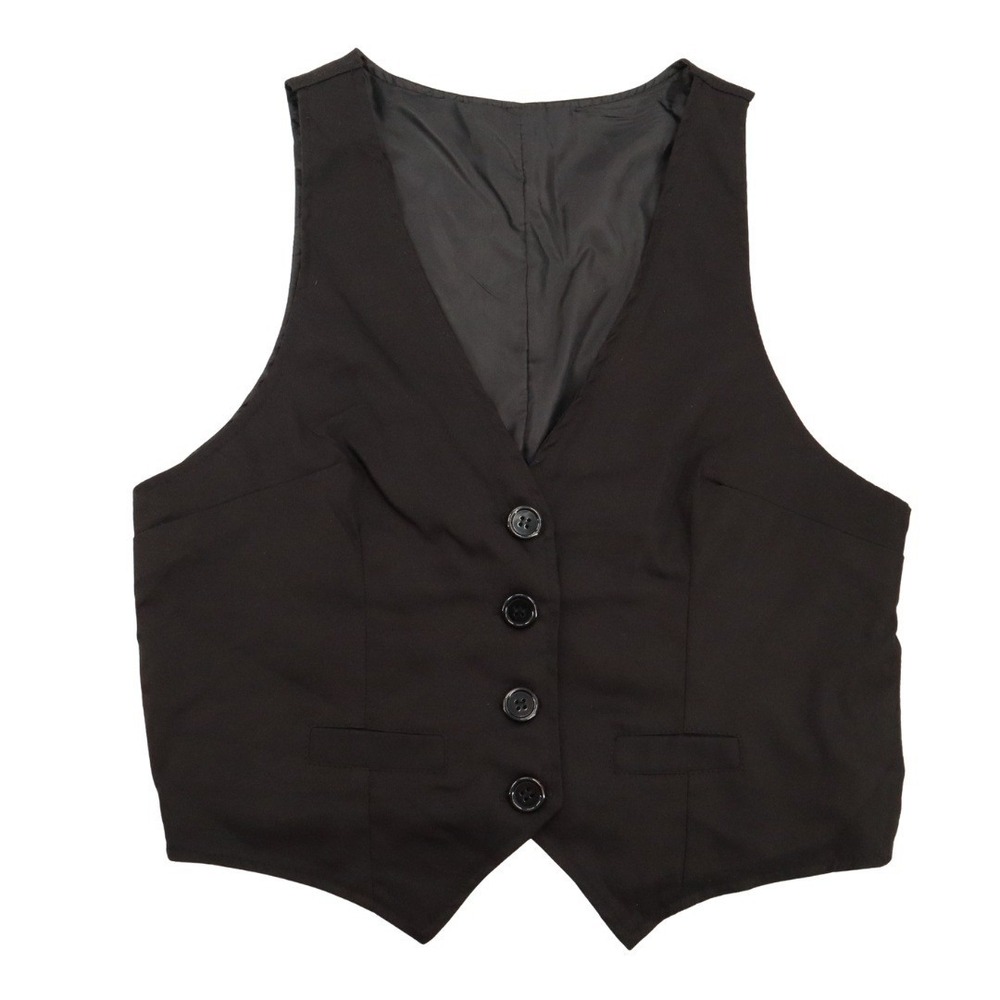 Black 4 Button Welt Pocket Point Buckle Waistcoat Tuxedo Formal Suit Vest 34S L